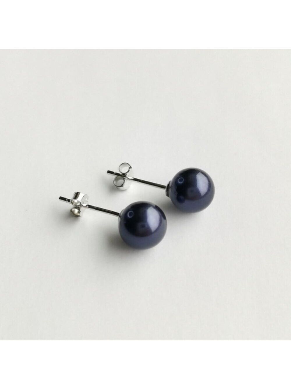 Nwt Navy Blue Shell Pearl ball stud earrings Sterling Silver 9mm - Picture 6 of 6